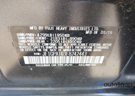 2015 Subaru Impreza 2.0I Sport Premium z USA, uszkodzony, nr VIN JF1GPAT63F8242443